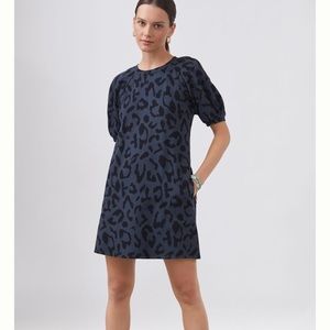 Anthropologie Velvet By Graham & Spencer Leopard Puff-Sleeved Tunic Dress Blue M